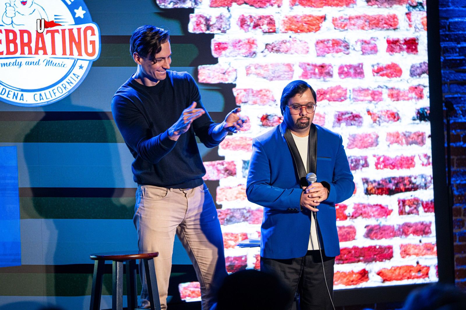 Parth on stage with Corey at The Ice House in Pasadena, CA