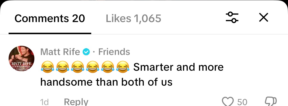 Matt Rife commenting on a Crippling Drew clip: Smarter and more handsome than me